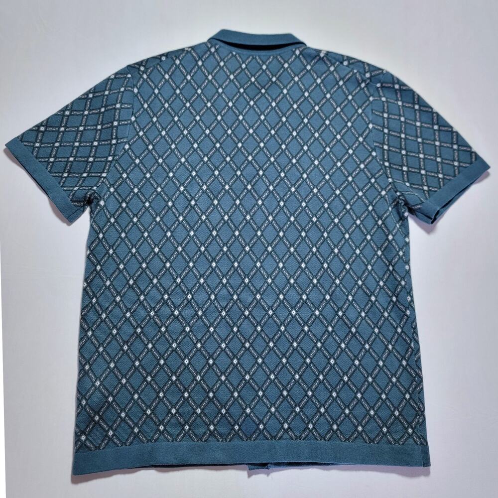 Abercrombie Fitch Mens M Teal Argyle Knit Polo Shirt Button Up Sweater Retro - Picture 4 of 10